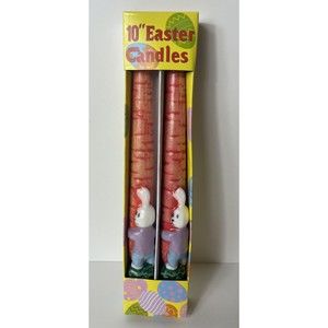 New Vintage 10" Easter Rabbits Carrots Holiday Taper Candles Painted In Box